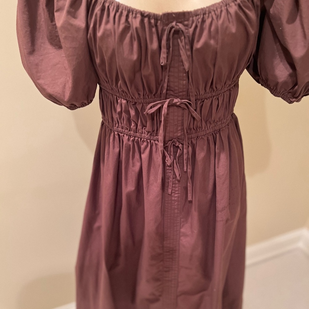 En Saison Brown Dress, Gathered Bodice, Back Tie - Size Medium